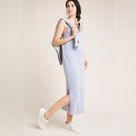 PAIGE Dresses & Skirts - Paige sage knit midi French terry Heathered grey v neck pullover dress M